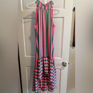Lily Pulitzer Pink and Green Striped Sleeveless Dress